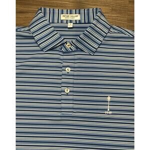 Peter Millar Summer Comfort Blue Striped Clifton Performance Jersey Polo Sz L